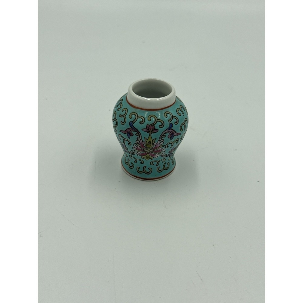 VTG Chinese Turquoise Famille Rose Minature Ginger Jar 3.25" Tall